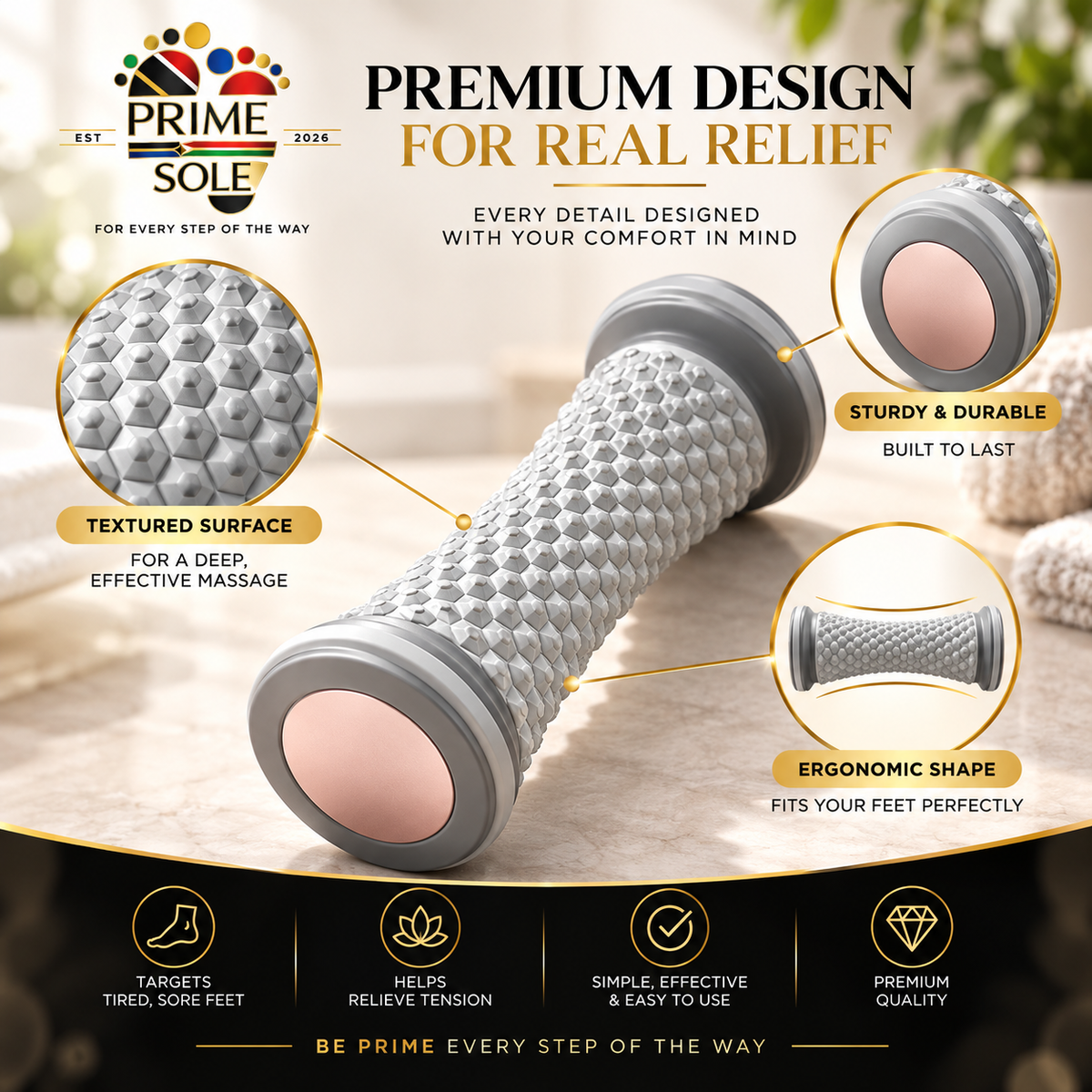 PrimeSole™ ReliefRoll | Foot & Calf Massage Roller